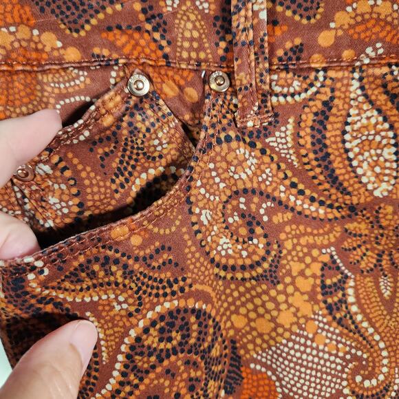 CHICOS The Platinum Jegging Womens 1 | US M | Orange Black Paisley Boho Western - Picture 9 of 12